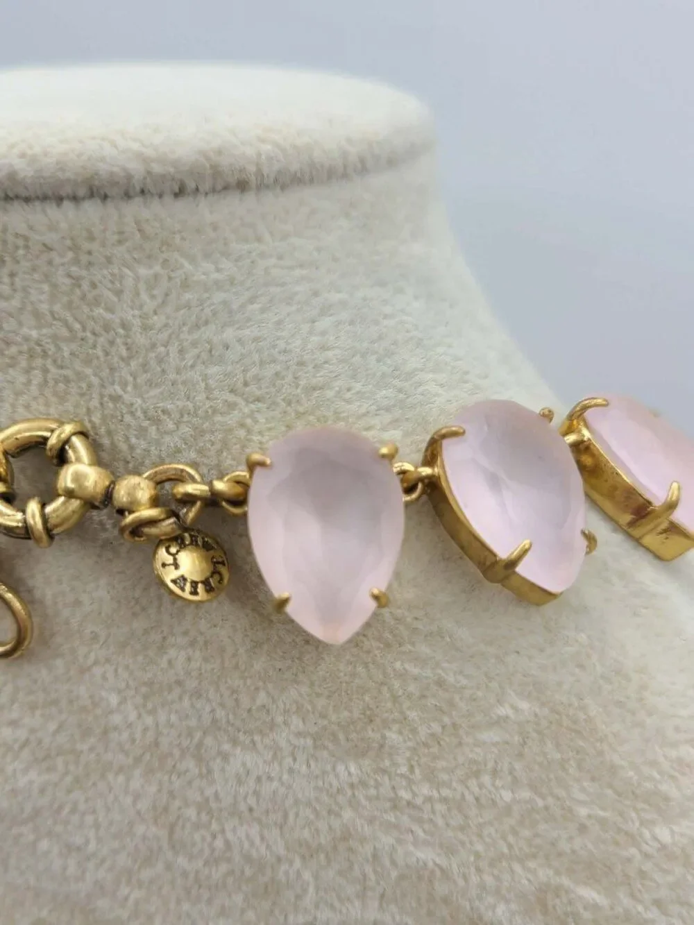 J Crew Frosted Matte Satin Light Pink Tear Drop Crystal Necklace